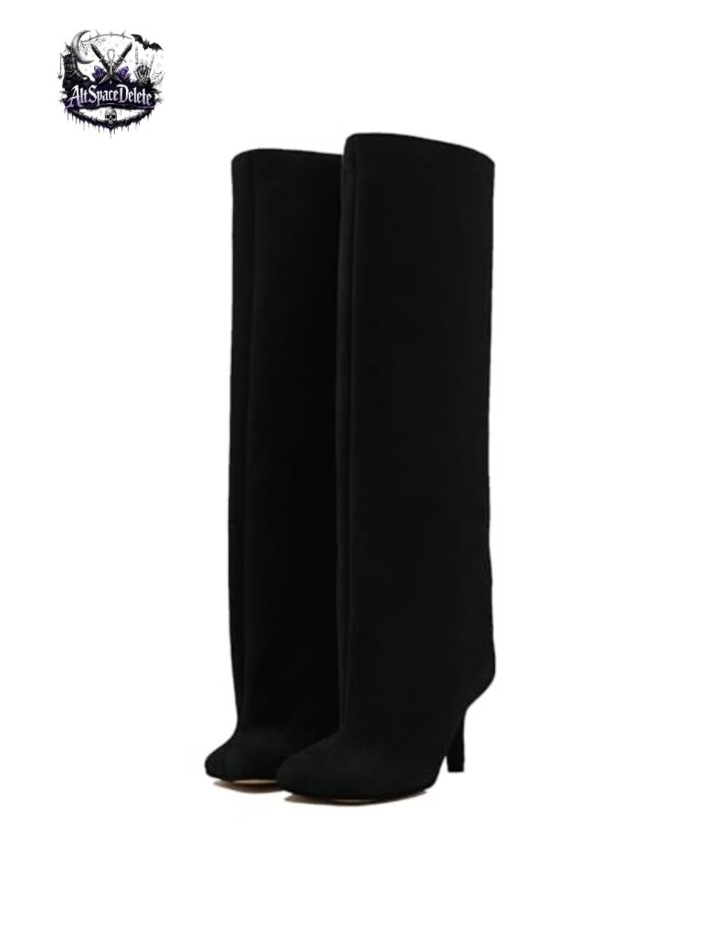 Faux Suede Knee High Boots Square Toe Kitten Heel Pull On